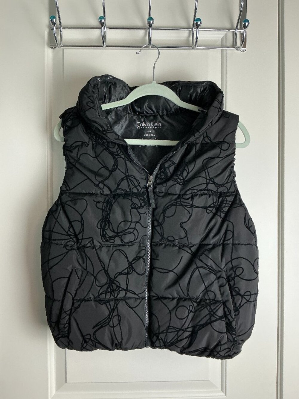 Calvin Klein Performance Women's Large Black Puffer Vest Hidden Hood